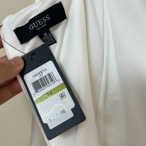 GUESS Spaghetti Strap Square Neck Short Cocktail Body Con Dress Sz 14 in White - Picture 7 of 10